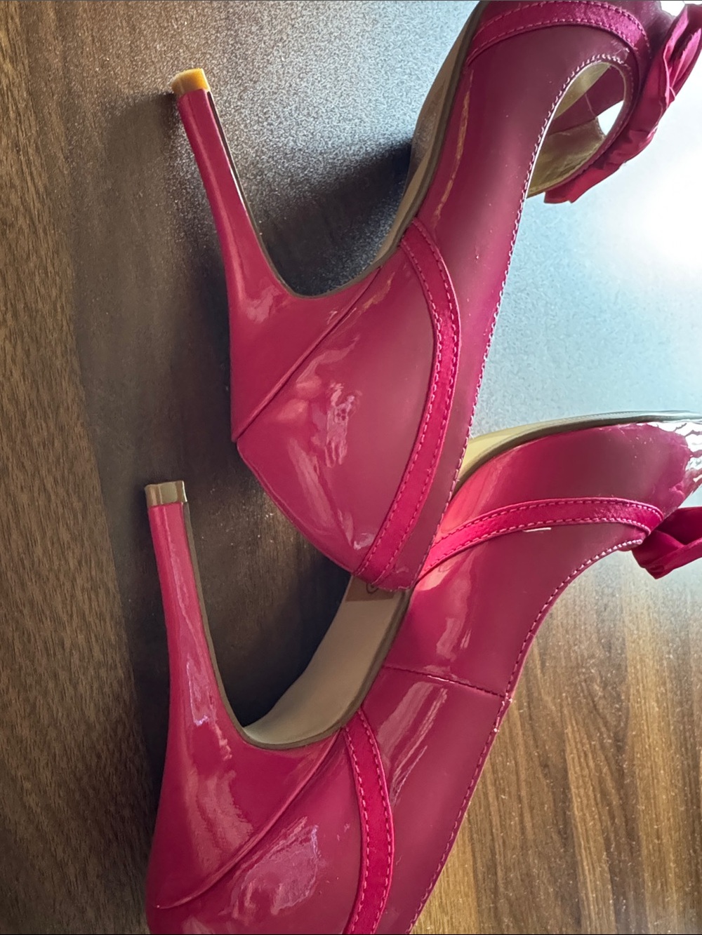 Delicious Hot Pink Patent Peep-Toe Heels with Bow Accent - Picture 5 of 9